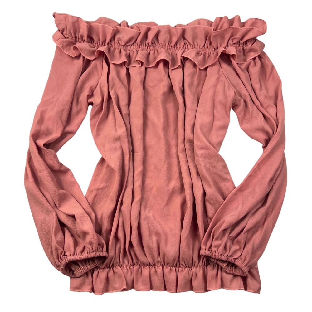 Dusty Pink Off-Shoulder Long Puff Sleeve Ruffle Blouse Coquette Balletcore XXL